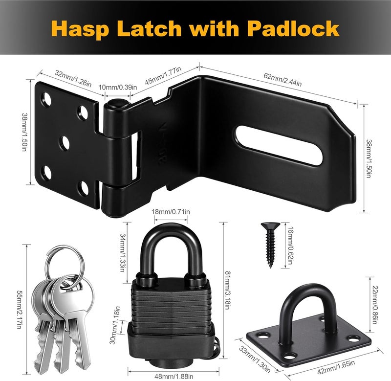 Starvortex 90 Degree Door Lock Latch, 4 Inch Stainless Steel Hasp Latch with Padlock Keys Screws, Heavy Duty Hasp Lock, Waterproof Pad Lock Latches for Mailbox Wooden Gate Shed Cabinet - Image 2